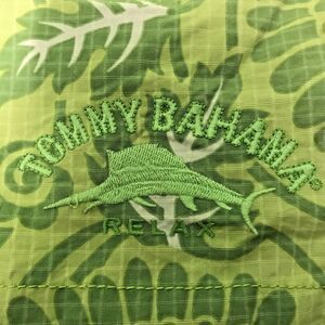 Tommy Bahama Men's L Nylon Swim Trunks Mesh Lined Lime Green Floral Marlin Logo